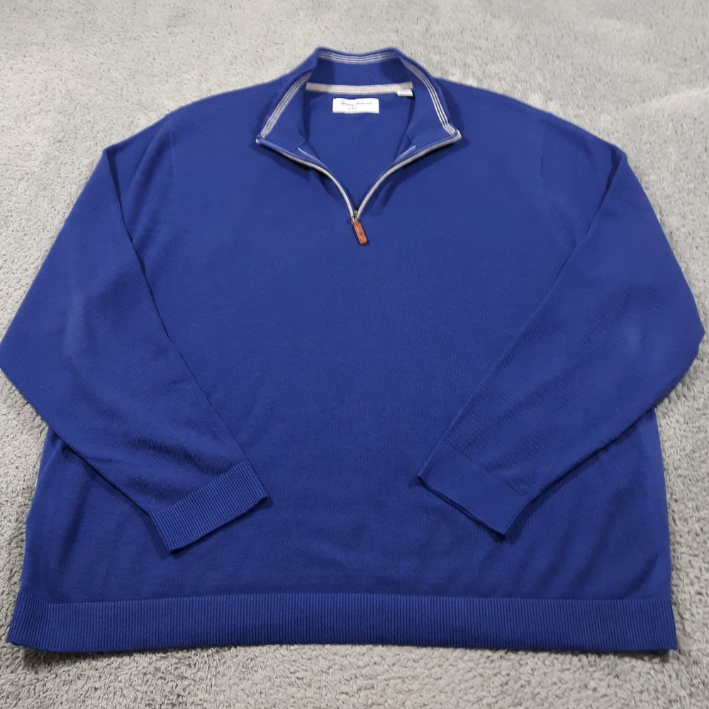 Tommy Bahama IslandZoneSweater Mens 2XL Big Pullover 1/4 Zip Cotton Coolmax Knit